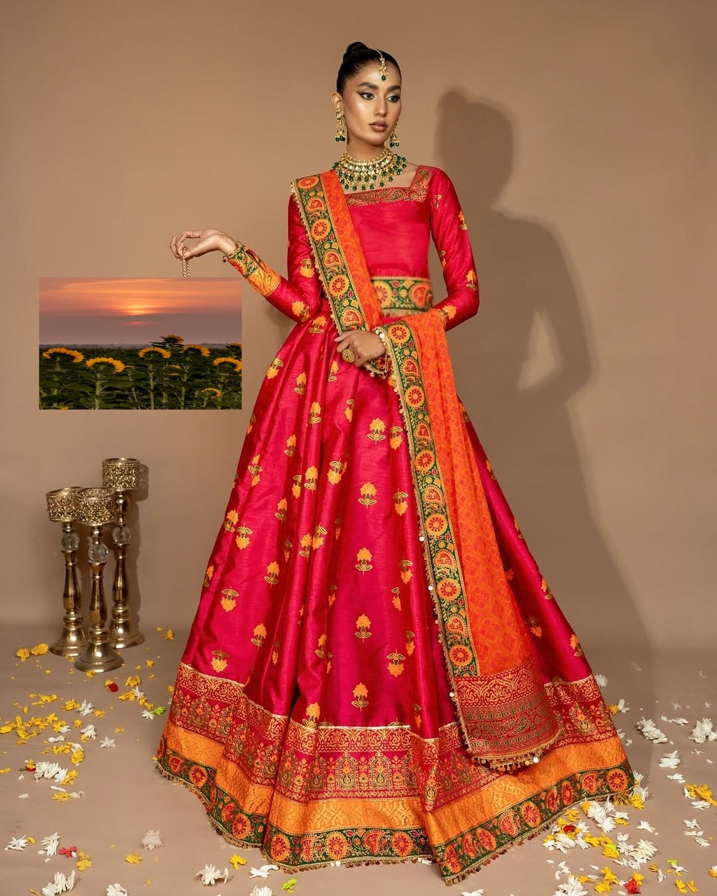 "Regal Radiance – Rawsilk Lehenga Choli Set with Tilla Embroidery & Block Print Detailing"