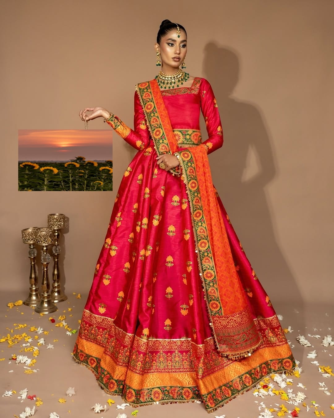 "Regal Radiance – Rawsilk Lehenga Choli Set with Tilla Embroidery & Block Print Detailing"