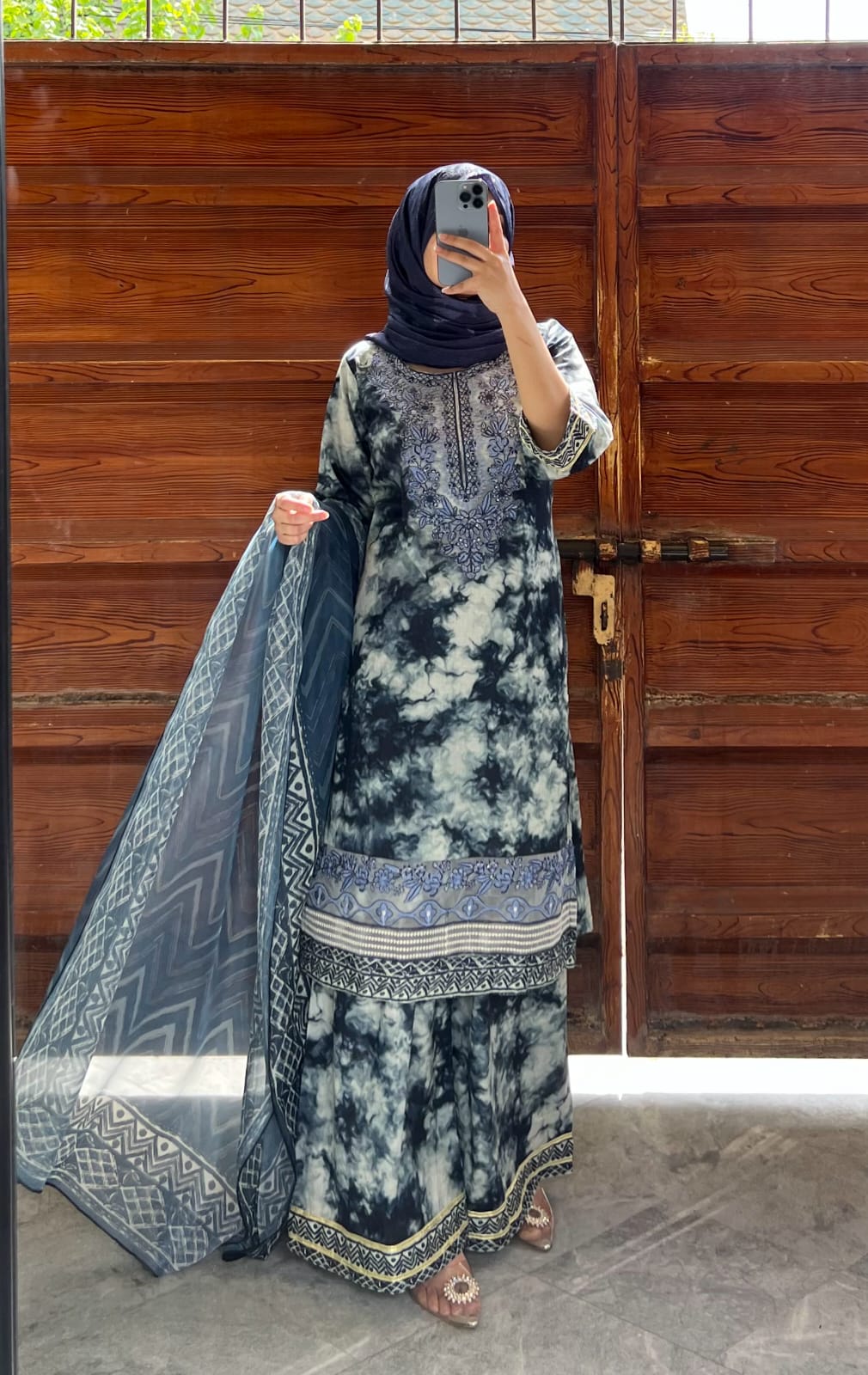 Pure Lawn Embroidered Dress – 3PC Set with Gotta Lace & Silk Dupatta