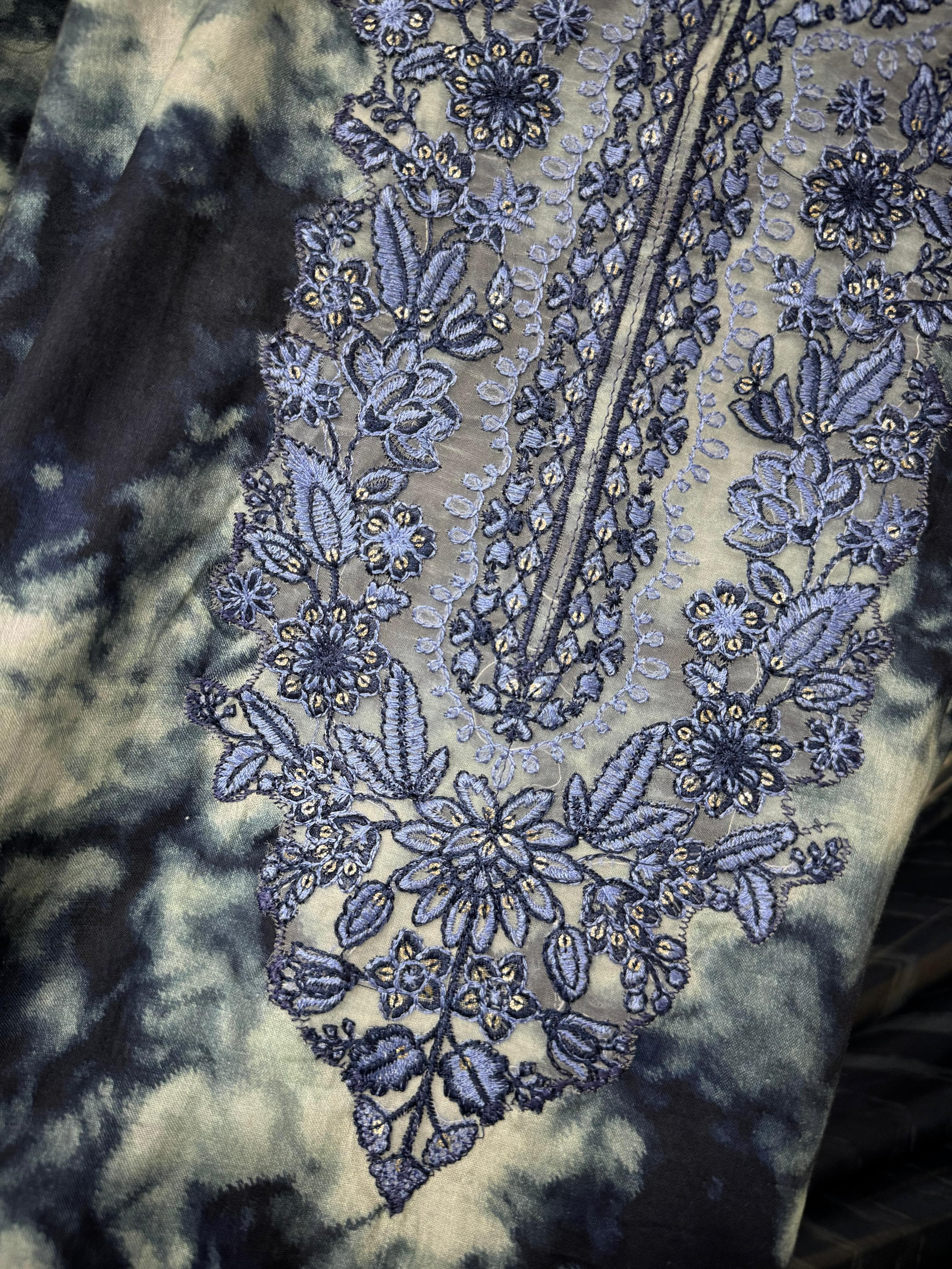 Pure Lawn Embroidered Dress – 3PC Set with Gotta Lace & Silk Dupatta