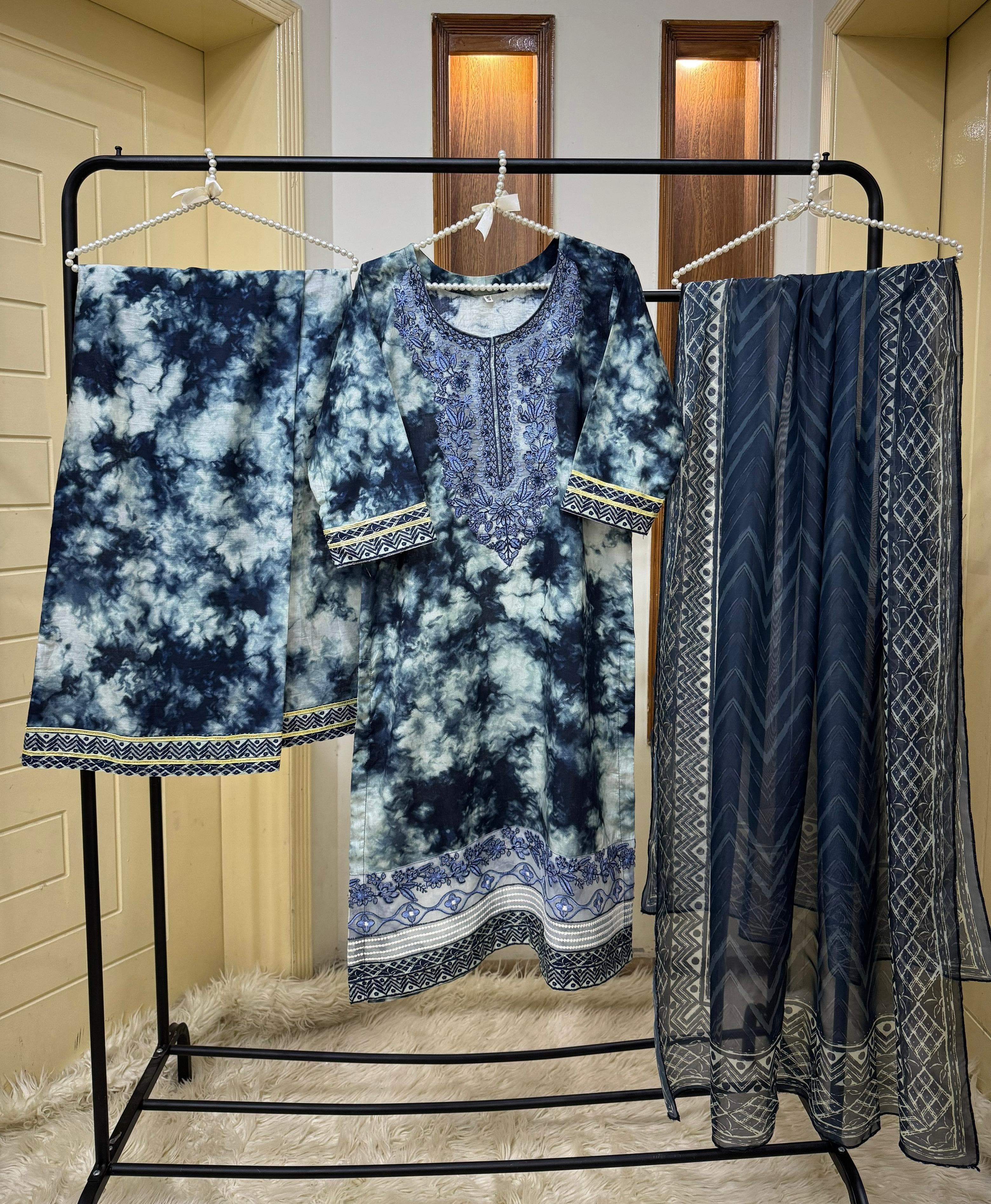 Pure Lawn Embroidered Dress – 3PC Set with Gotta Lace & Silk Dupatta