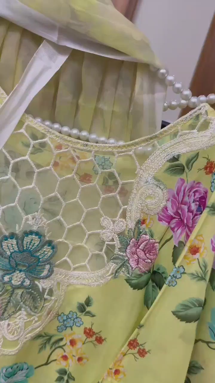 Fully Embroidered Digital Printed Lawn 3PC with Chiffon Dupatta | Ready to Wear