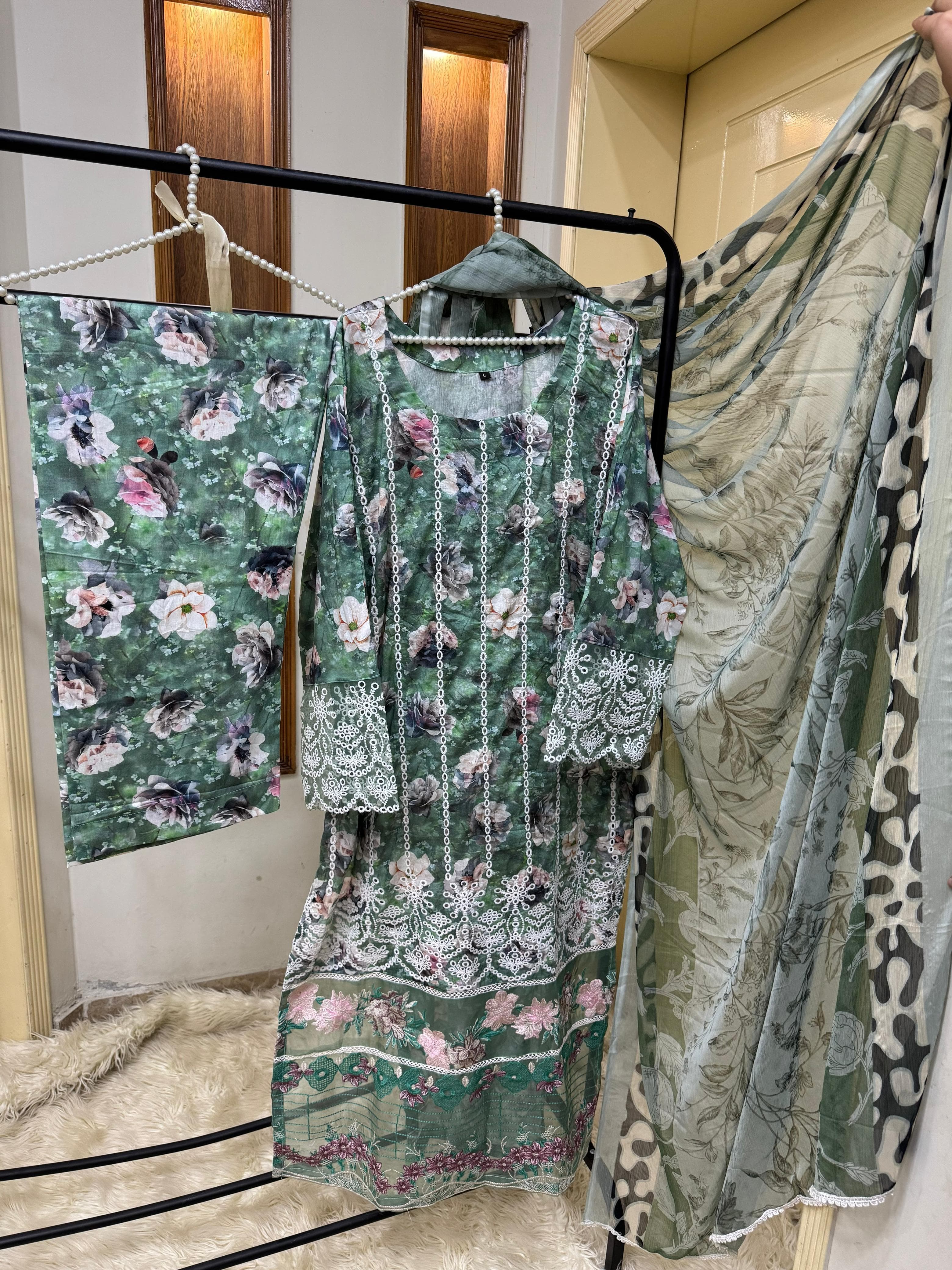 New Arrival | Chikankari Lawn 3-Piece Suit – Digital Printed, Sequins Embroidered, Pure Lawn Fabric with Chiffon Dupatta |Ready to Wear