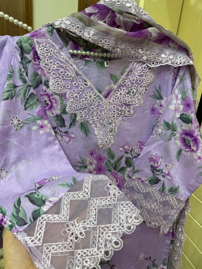 Orchid Bloom – Embroidered Lawn Ensemble with Sheer Chiffon Dupatta"